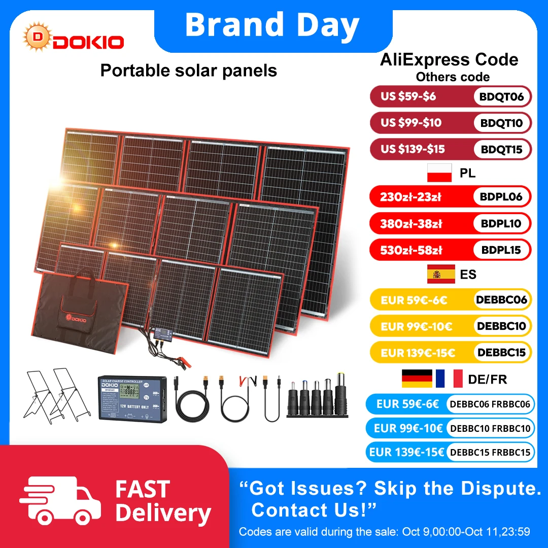Dokio 100W/160W/200W/300W Tragbares Faltbares Solarpanel mit 12V Controller & Halterung - Familien-Camping-Stromversorgung |   Lokaler Versand