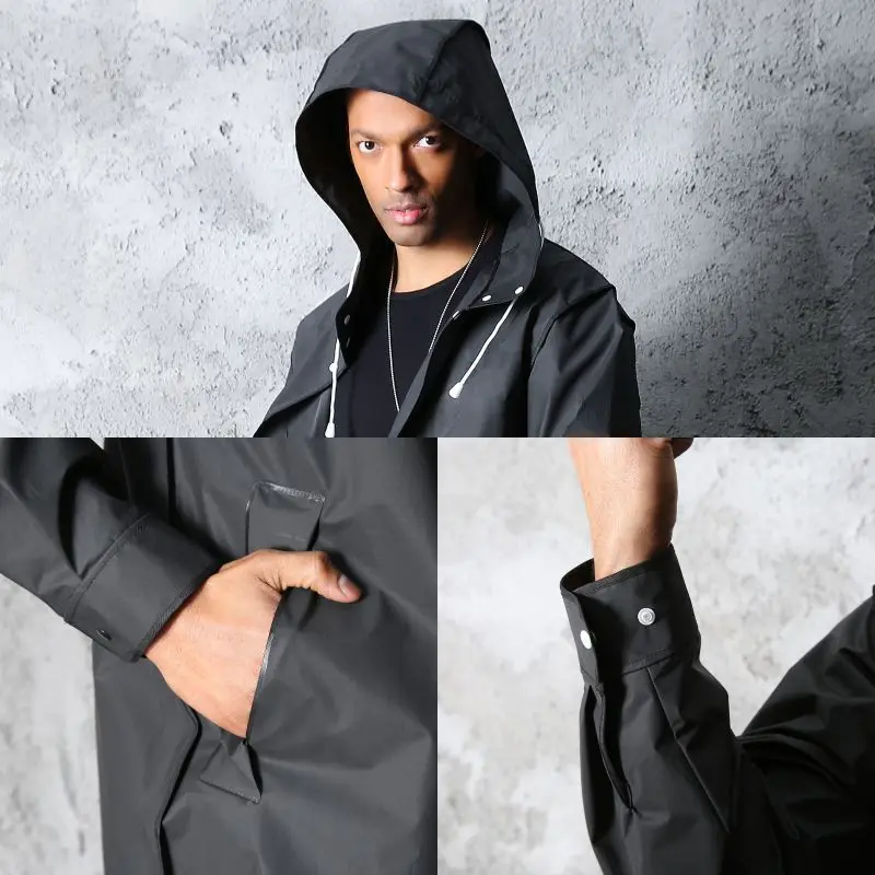 Black Adult Windbreaker Style Raincoat Hat Rope Lengthened Thickened Fashionable One-piece Outdoor Single Person EVA Raincoat