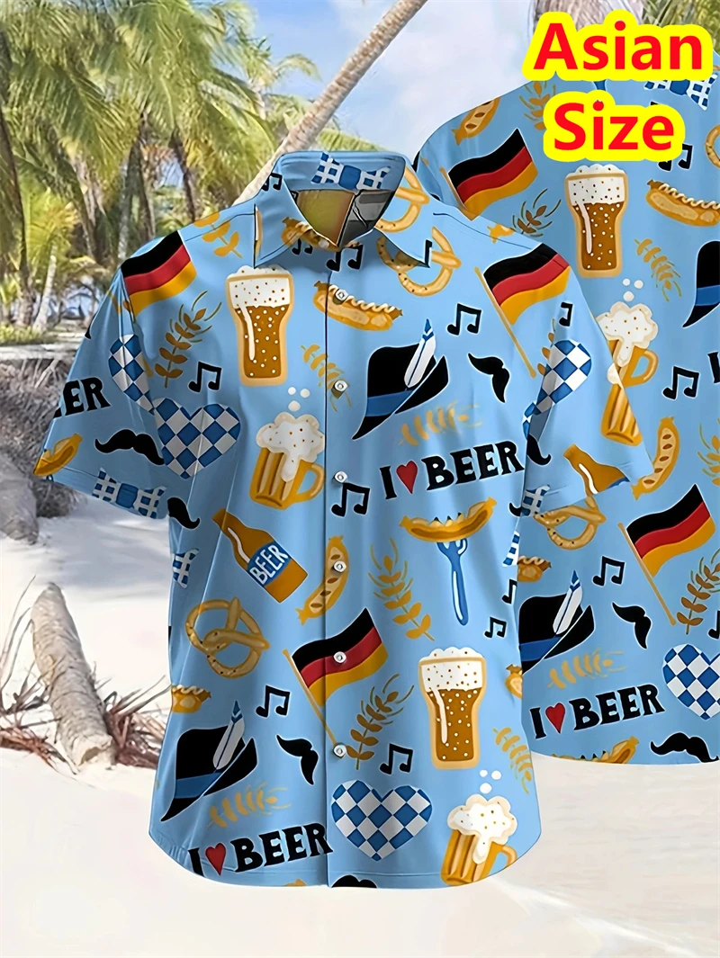 

New Men's Beer Hamburger Hot Dog Hawaii Printed Shirt Short Sleeve Aloha Fashion Men Shirt Tee Summer Female Clothing Blouses