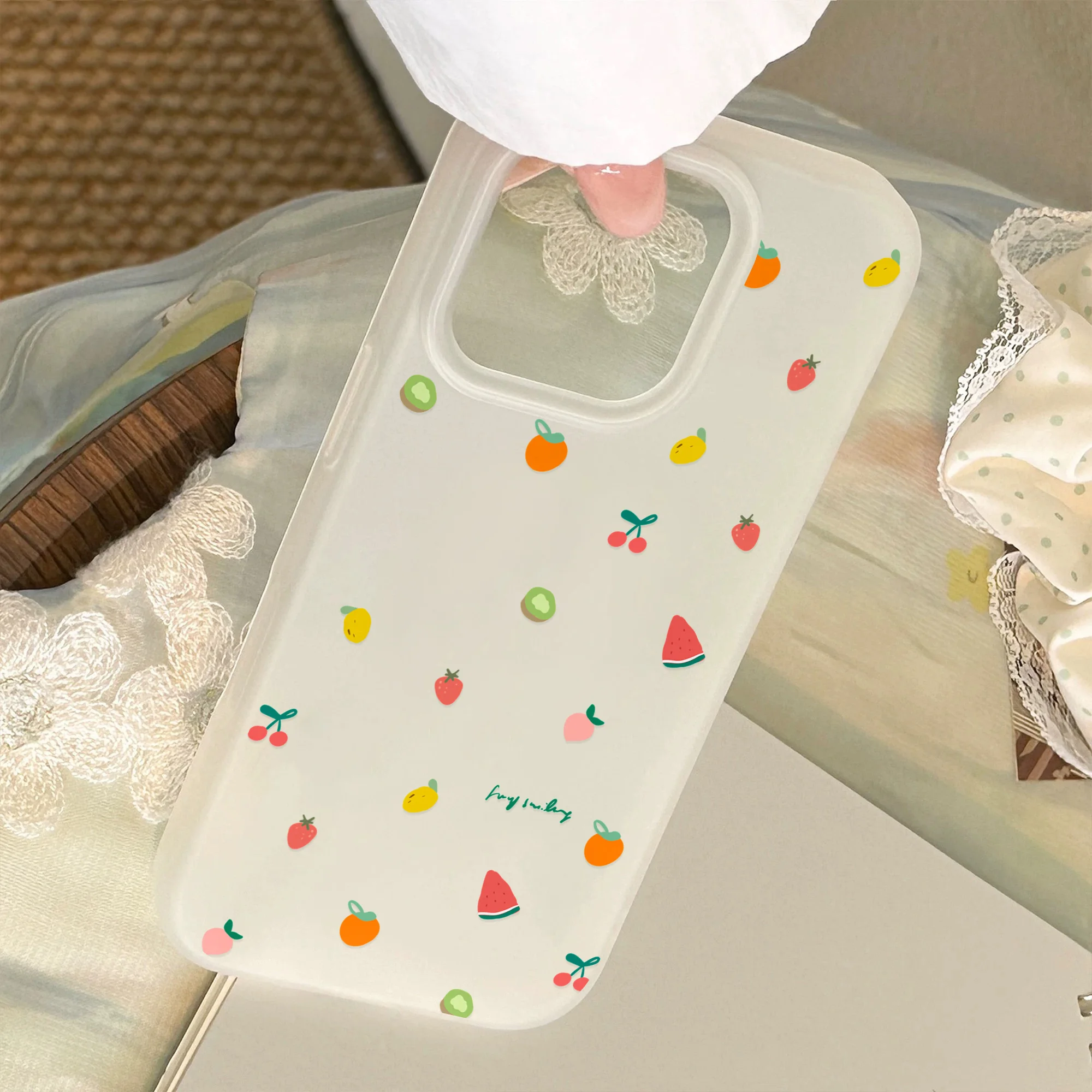 Cute Cartoon Fruit Watermelon Clear Frosted Shockproof Phone Case for IPhone 17 16E 16 15 14 Plus 13 12 11 Air Plus Pro X XR Max #6