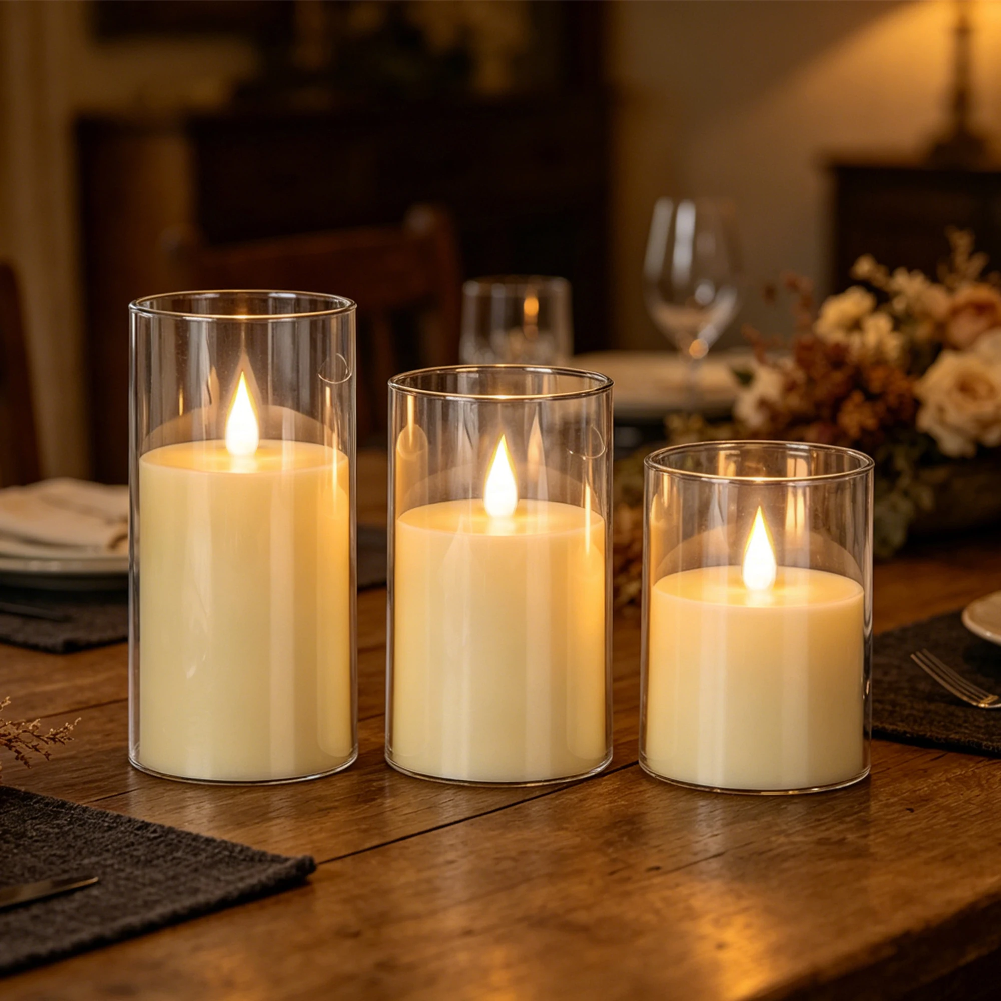 Set Lilin LED Bebas Api 3 Buah - Holiday Candle Set ulasan dan harga