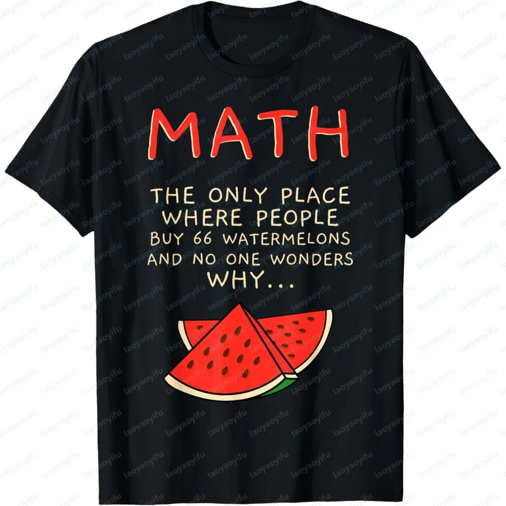 Summer Short Sleeve Fashion Men Clothing Math and Watermelons Calculation Print Tee Lightweight Casual Top for Teachers T-Shirts