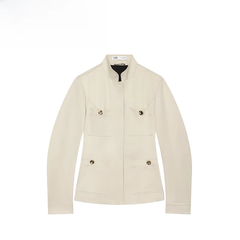 Fashionable Slim Fit Stand Collar Jacket Outerwear ZR Autumn New Arrival Women's Polyester Long Sleeve Standard Style Coat