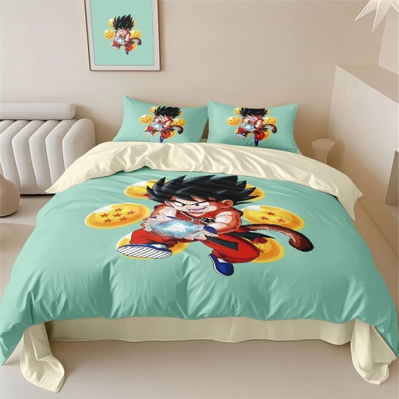 Neues Dragon Ball Son Goku vierteiliges Set mit stylischen, coolen Digitaldrucken, einfache, atmungsaktive und hautfreundliche Schlafzimmerbettwäsche. – Detail 3