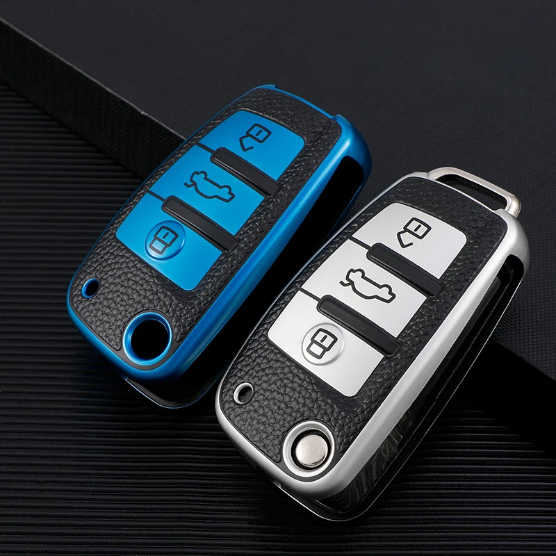 Leather TPU Car Folding Key Cover Case for Audi A3 8L 8P A4 B6 B7 B8 A6 C5 C6 4F RS3 Q3 Q7 TT 8L 8V S3 Key Fob Shell Accessories