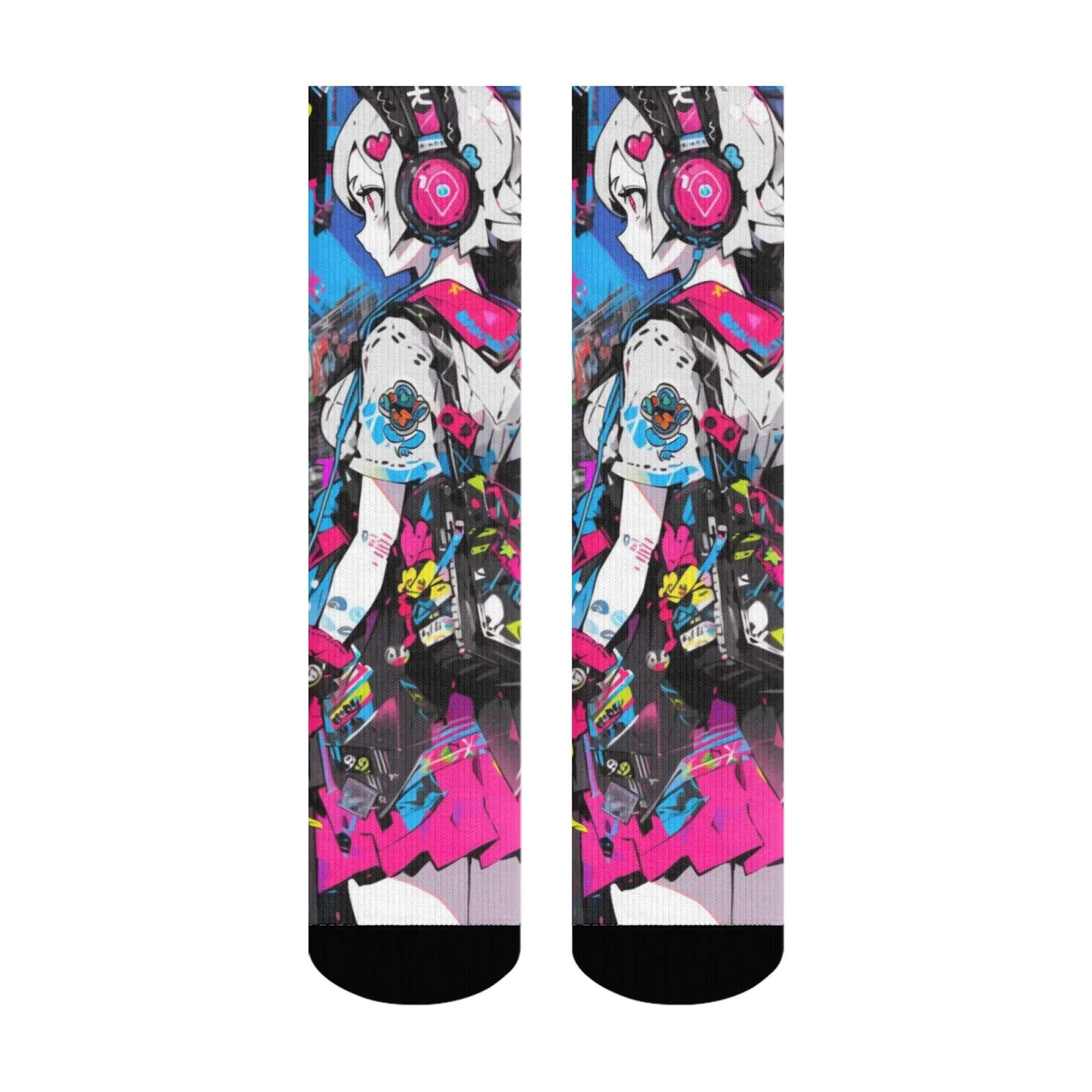 Japanese Cartoon Harajuku Printed Men's Socks Quirky Fashionable Hip-hop Novel Compression Socks Soft and Comfortable Socks