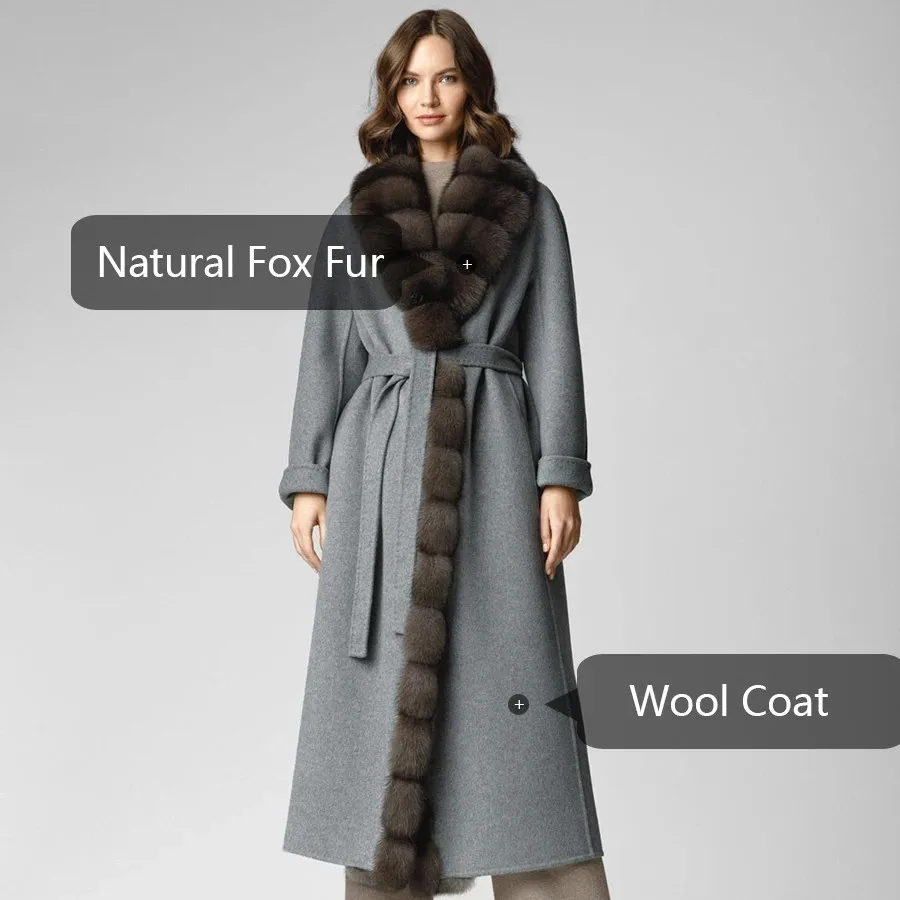 Manteau Long en Laine et Cachemire group pour Femme, Veste en Fourrure de Renard Naturelle, Meilleure Connaissance