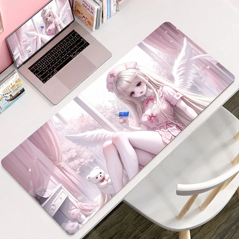 Pink Illustration Girl Mouse Pad PC Office Accessories Desk Mat Laptop 900x400 Large Anime Mousepad Keyboard Extended Carpet Rug