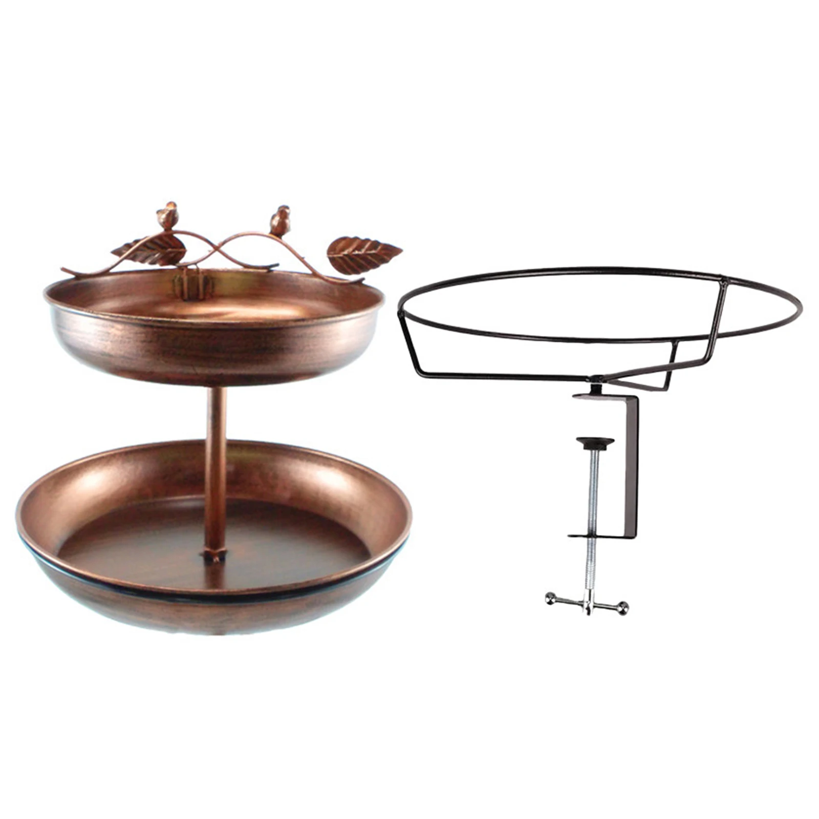 2-Tier Deck Mounted Detachable Birdbath Bowl for Outside Birdfeeder Feeder Bowl for Deck Railing Balcony Yard Garden Decoration