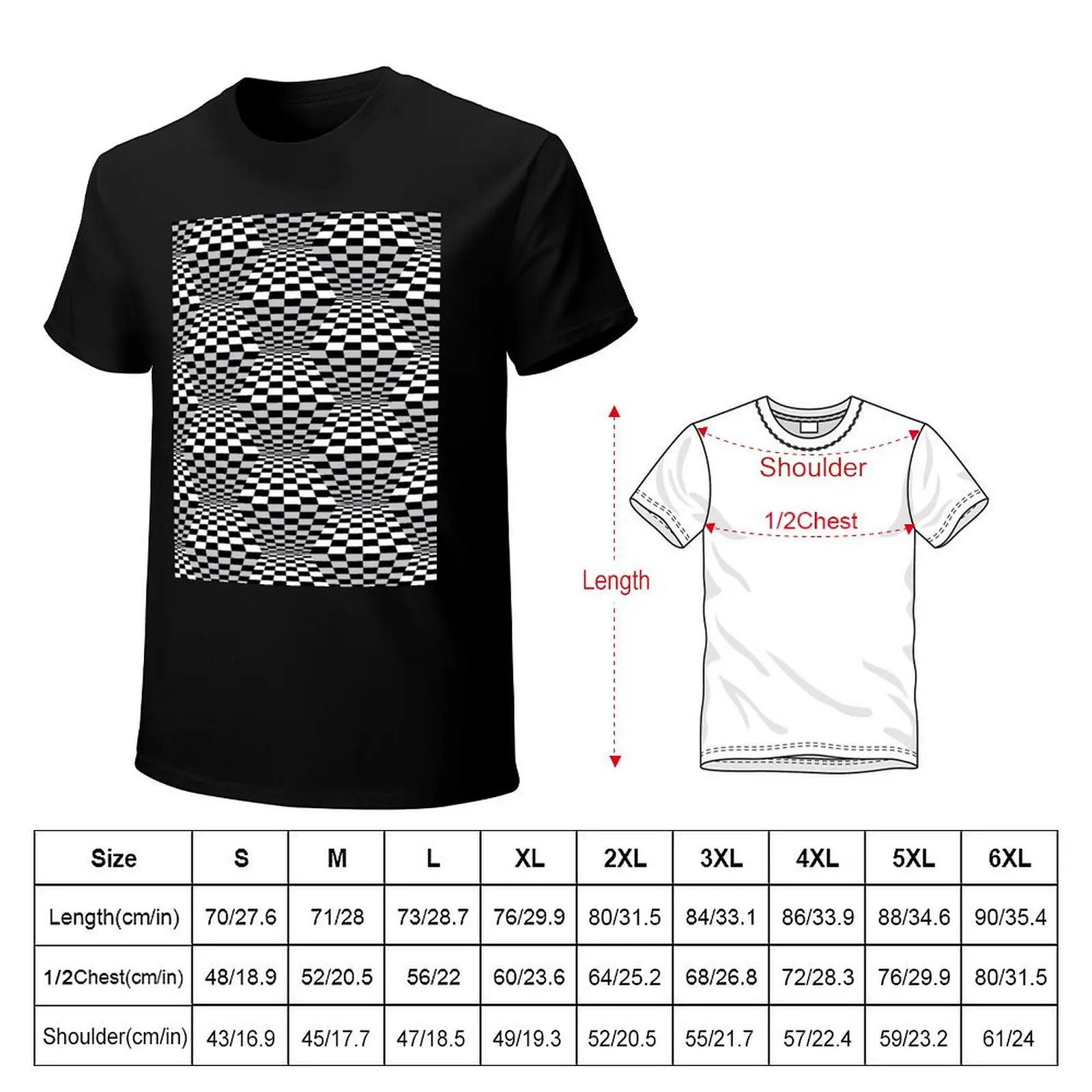 Op Art Dimensional Checks T-Shirt Breathable Mesh Panel T-Shirt