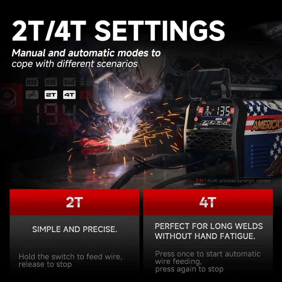 ANDELI 135Amp MIG Welder 110V 220V Dual Voltage Portable Gasless Welder Flux MIG Lift Tig Stick 3in1 Multiprocess Welder with L