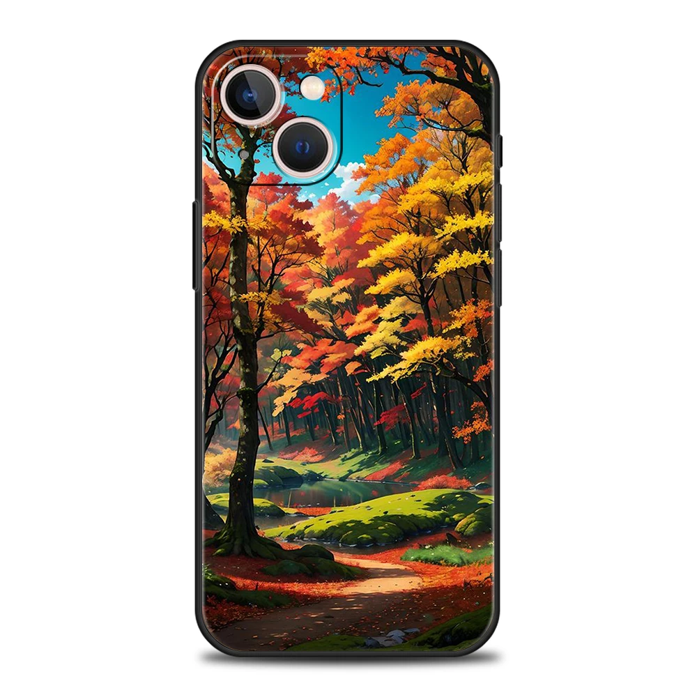 Hand Painted Forest House Phone Case for iPhone 16 15 14 13 12 Pro Max 11 Pro Max 7 8 Plus XS XR Max Shockproof Soft Shell