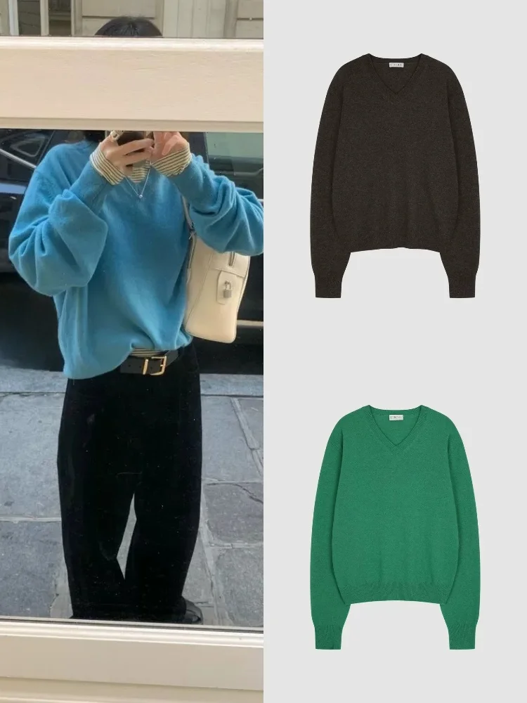 

Soft Cozy V-Ne Knit Sweater Women's Loose Fit Retro Versatile Lazy Sle Dongda Gate Simple Design Autumn Winter Faion