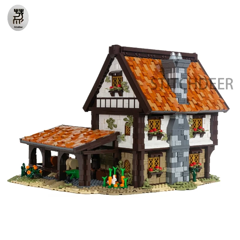 3889PCS MOC Scenes Modular Architecture Stables & Inn Building Blocks Puzzle Street View Model Toy Brick Children Birthday Gifts