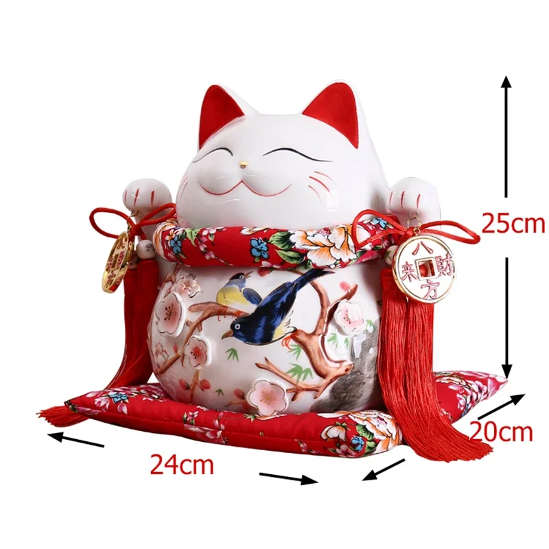 

10 Inch Red Ceramic Manaki Neko Feng Shui Decor Lucky Cat Beckoning Cat Piggy Bank Business Gift Home Decoration Money Box