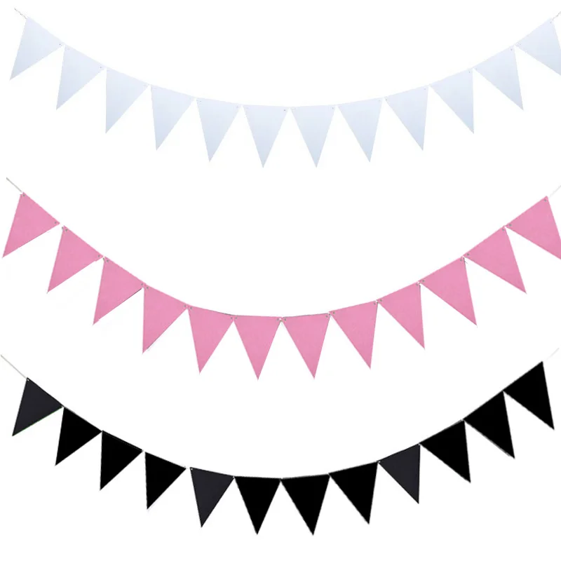 10M 8M Pure Black White Pink Bunting Banners Paper Holiday Pennant Beauty Wedding Garland Flags Birthday Party Solemn Decoration