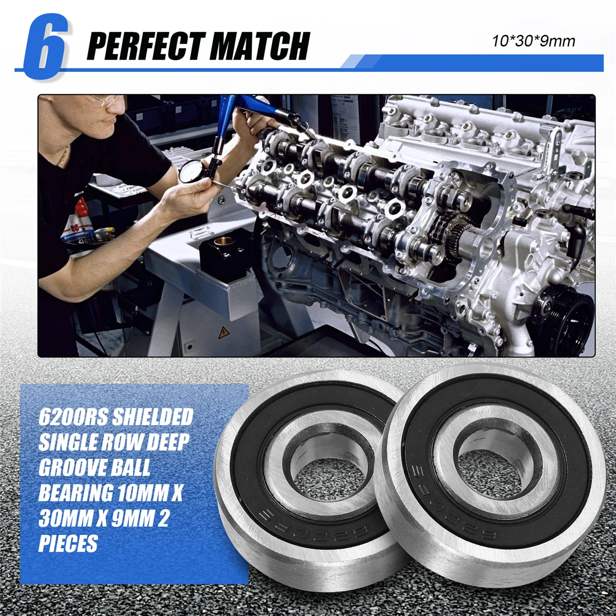 

ABFA 6200RS Shielded single row deep groove ball bearing 10mm x 30mm x 9mm 2 pieces