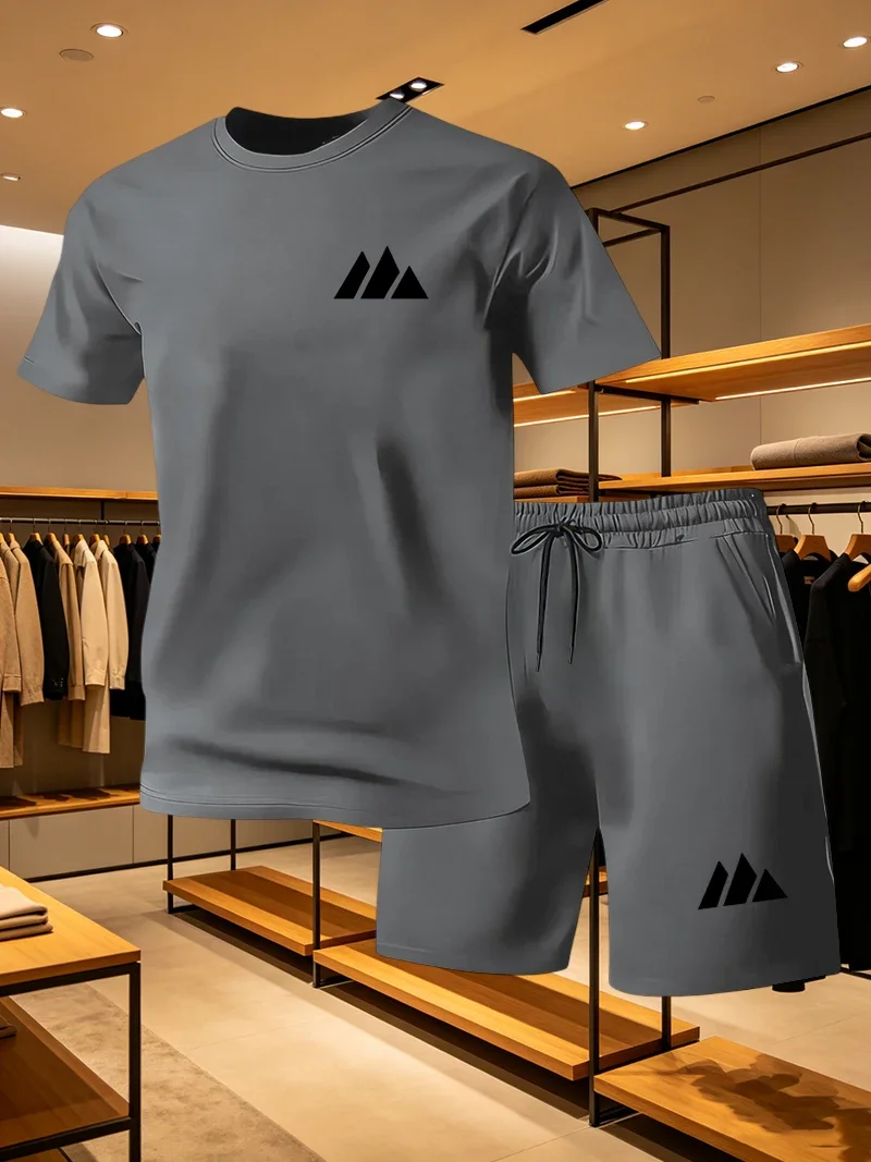 2026 Summer Men's Quick Drying Casual Short Sleeved T-shirt and Shorts Set, Urban Street Fashion Running Sports Two-piece Set