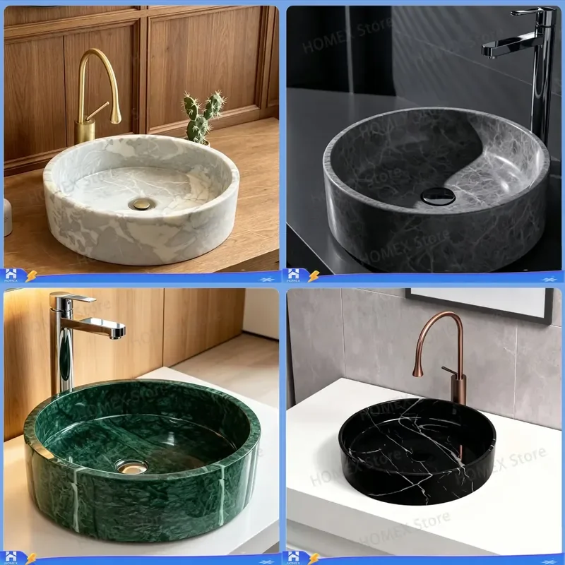 Custom Nordic Round Marble Sink Polished Natural Stone Basin Minimalist Bathroom Washbasin for Hotel Project Home Decor
