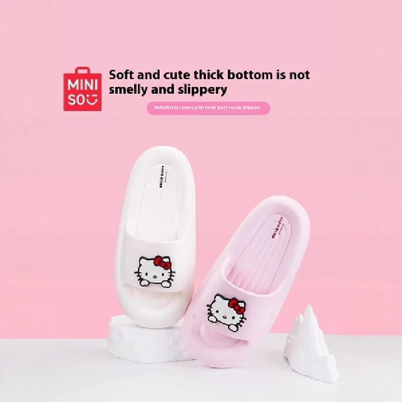 

Miniso Hellokitty Women'S Thick-Soled Home Bathroom Flip-Flops Eva Bathroom Anti-Slip Beach Shoes Sandals Girls' Gifts