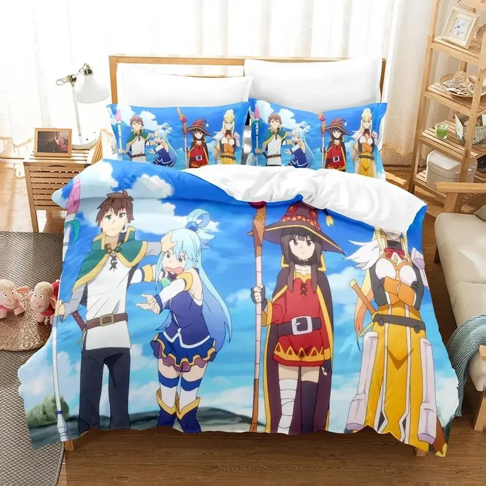 

KonoSuba 3D Kawaii мультфильм аниме пододеяльник комплект для взрослых мальчиков спальня 2 человека 3-х предметный комплект постельного белья 2025 пододеяльник комплект постельного белья