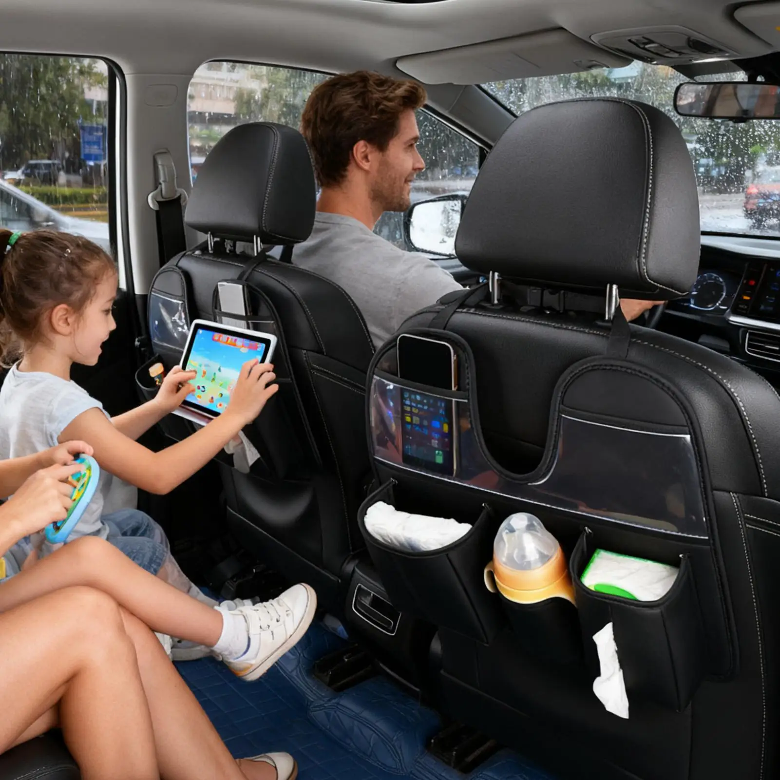 Backseat Car Organizer With Cup Tablet Holder Seat Back Organizer Car Accessories For SUV RV Truck Sedan Kids Toys Snack Tissue