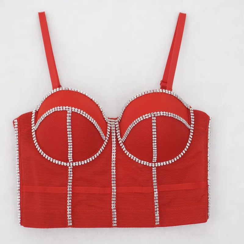 

Bra with Steel Ring Chest Cover Water Drop Metal Drill Chain Tassel Suspender Outer Wear Tube Top Women