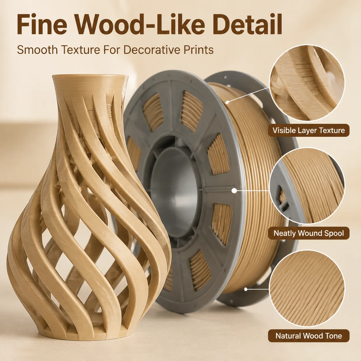 PETG 3D Printer Filament 1.75mm, 300g Compact Spool Light Brown, Dimensional Accuracy +/- 0.03mm, Smooth Feeding for FDM Printers