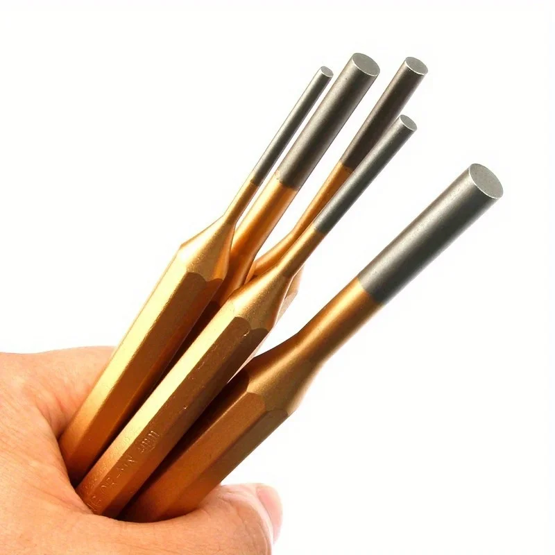 1set High-carbon Steel High Hardness Cylindrical Impact Percussion Punch Needle Fitter Punching Round Chisel
