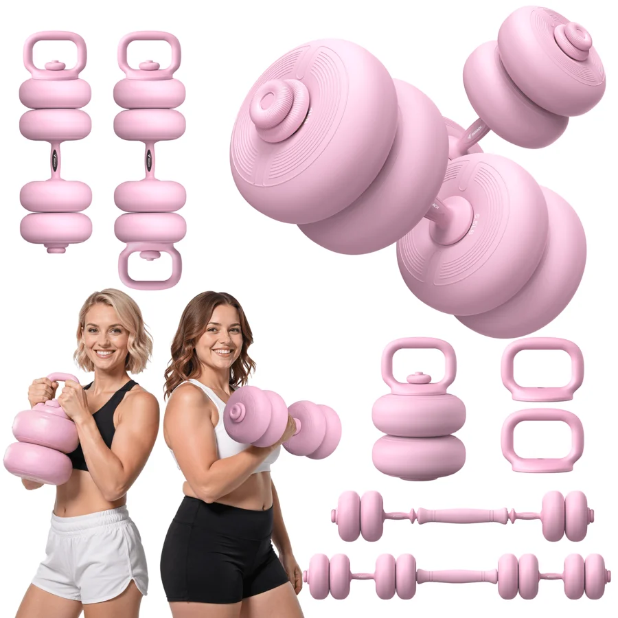 5 In 1 Adjustable Dumbbells, 8–45 LBS Free Weight Set | Soft Dumbbells Set With Connector, Includes Barbell, Kettlebells, Push U