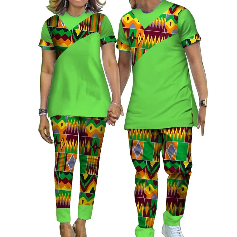 

2 Piece Set Couple Clothes African Print Clothing Dashiki Shirt and Pants for Lovers Men's Women's Tops and Pants WYQ123