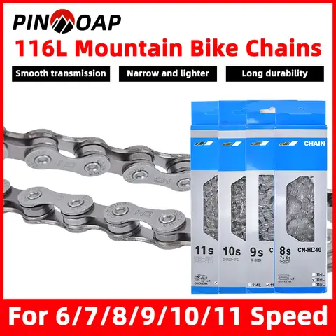 PINMOAP 6/7/8/9/10/11 Speed Mountain Bike Road Bike Variable Speed Chain Chromium-Molybdenum Steel Material 116L Bicycle Chain