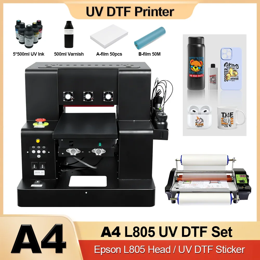 A4 L805 UV Flatbed Printer Varnish with Rotary Full Auto UV Printing Machine for Bottle Acrylic Wood Golf UV DTF Sticker Printer