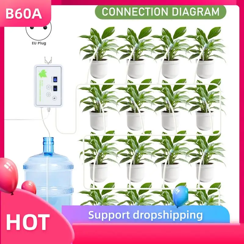 

B60A Automatic Watering System Timeable Plant Waterer Built-In Self-Priming Pump Smart Timed Watering Timer 2M 16 Potted