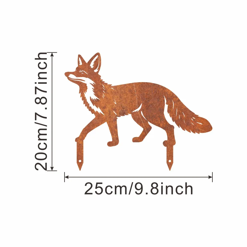 Rustic Metal Fox Garden Stake, Vintage Yard Art Decor, Outdoor Patio Accent