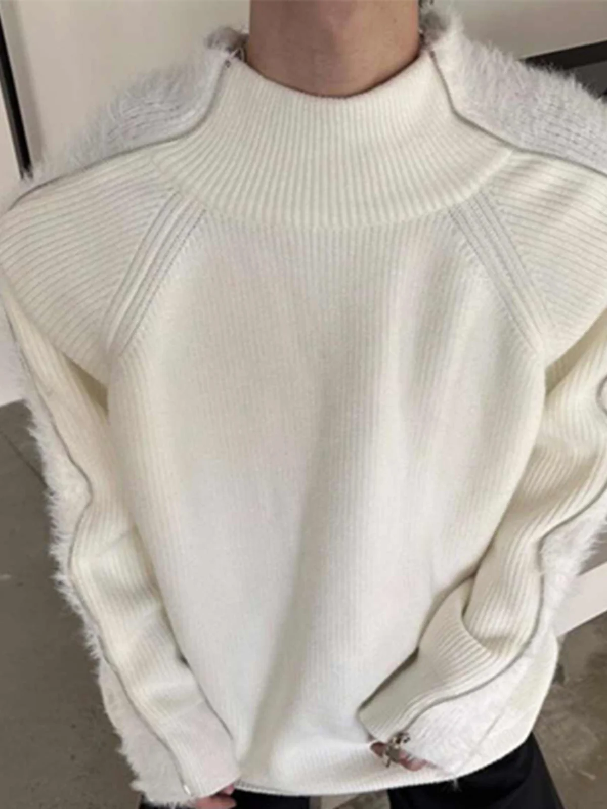 

Winter Loose Fit Zipper Decoration Long Sve Hoodie Deconstructed Patchwork Stand Collar Knittedwear Casual Youth Sle