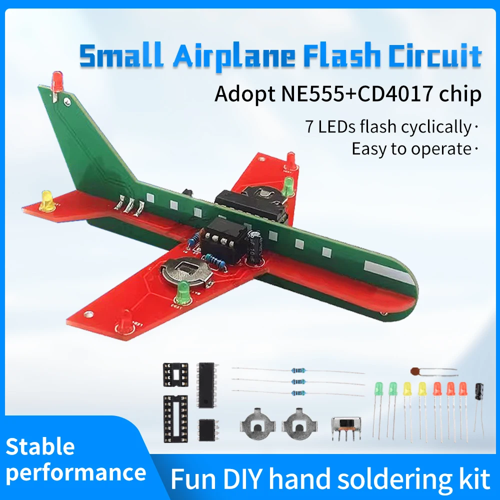 Petit avion Flash Circuit Flowing Light Kit, NE555 + CD4017, Production électronique amusante, bricolage, pratique du soudage, rouge, vert, jaune