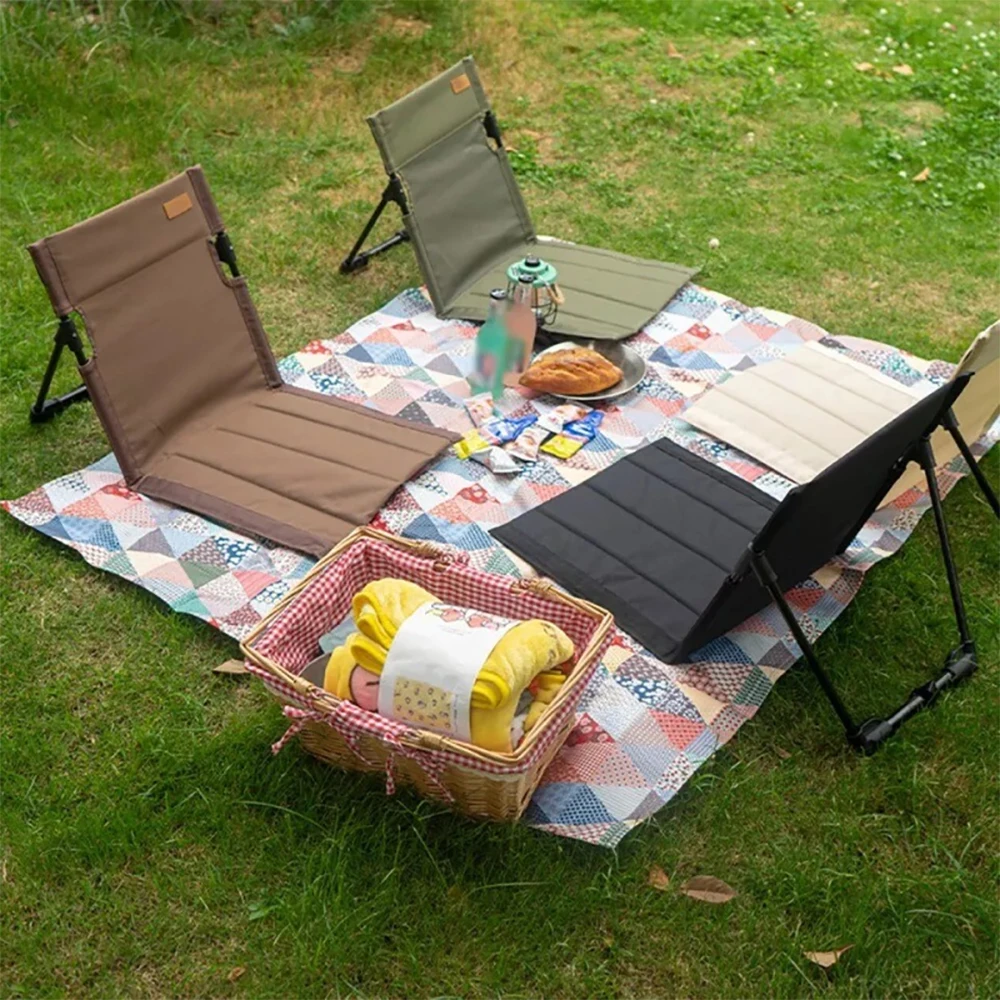 Silla plegable para acampar al aire libre, silla individual con respaldo, cojín para Picnic, jardín, parque, playa, novedad