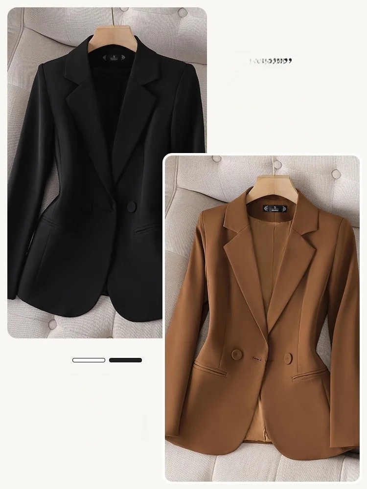Black Tailored Jacket Women's Autumn 2026 New Style Slim Fit Waist Cinched Casual Ladies' Suit Top Fashionable Button Detail