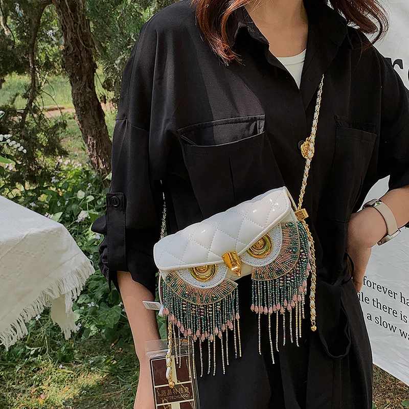 Luxury Brand Women Bag Cute Owl Design Crossbody Bag Purse Summer Cylinder Tassel Mini Shoulder Bag Handbag Lady Lingge Hobo Bag