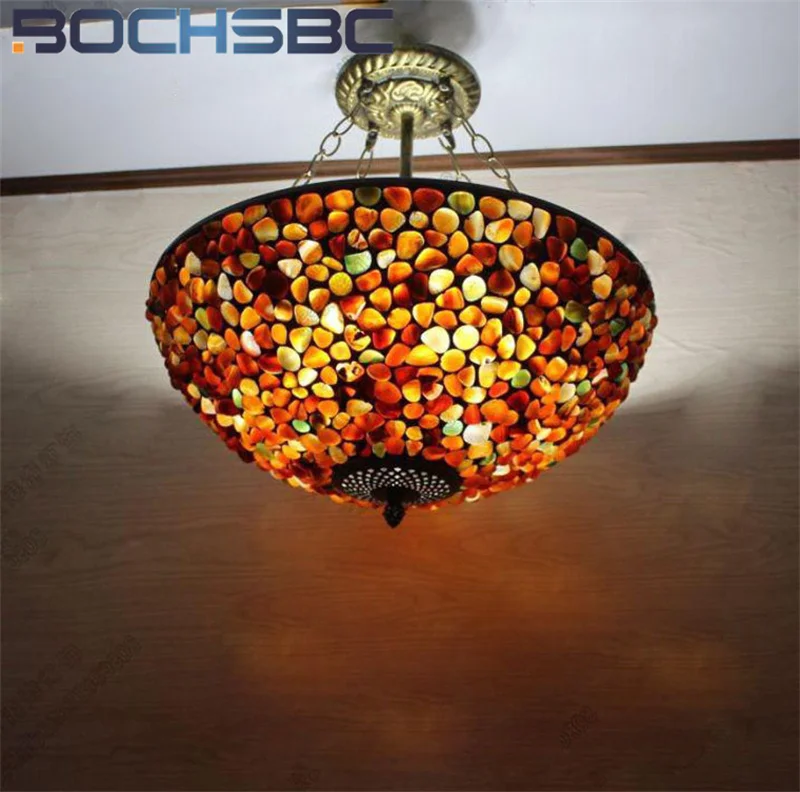 BOCHSBC Tiffany style colored glass jade agate inverted pendant light chandelier for living room dining room bedroom cafe decor