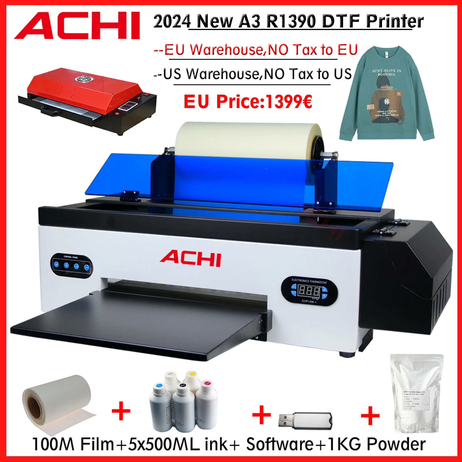 EU STOCK A3 DTF Transfer Printer A3 R1390 T Shirt Printer A3 DTF Printer for Heat Transfer DTF Transfer Printing Machine