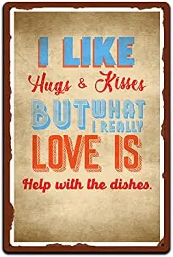 JP's Parcels Tin Signs Kitchen Wall Décor - Metal Sign for Dining Room Home Cook or Chef 12 x 8 in. I Like Hugs and Kisses