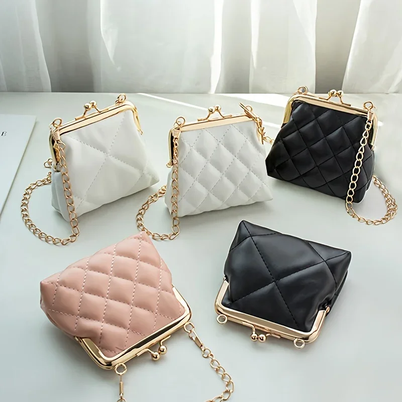 Ladies' Plaid Diamond Shaped Kiss Lock Crossbody Bag Wallet for Travel, Lightweight Coin Bag, Change Card, Lipstick, Small Walle