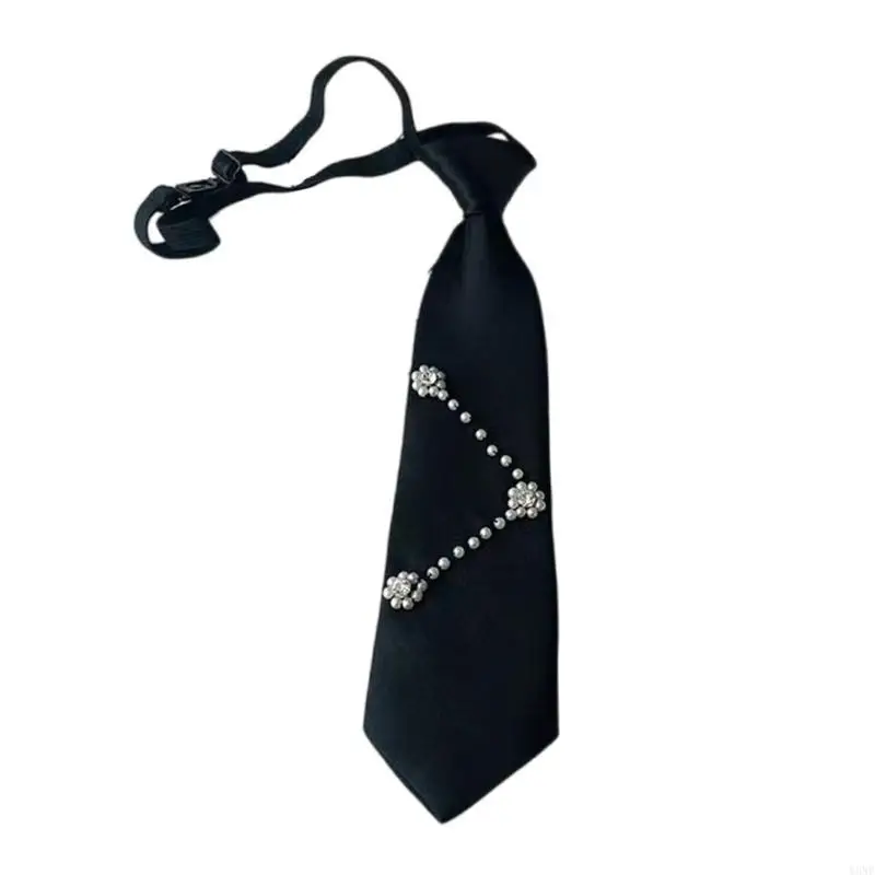Y3NE Jk Uniform Black Ties with Pearls Detachable Collar Japan Jk seifuku Cosplay Pre-tied Tie Schoolgirl JK Suit Neckwear