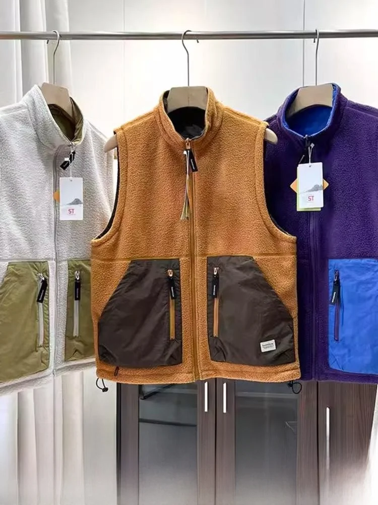 

Outdoor ex Fce Vest Double-Sided Wear Faionable Spor Layering Men Women Couple Sle Stand Fit Zipper Closure S...