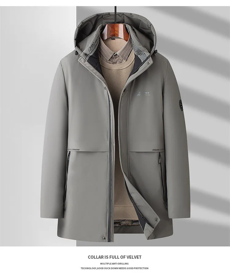 5XL Men's Winter Mid-Long Coat Warm Jacket Thick Coat Hat Detachable Long Jacket Business Jacket Mens Winter Hooded Warm Parkas