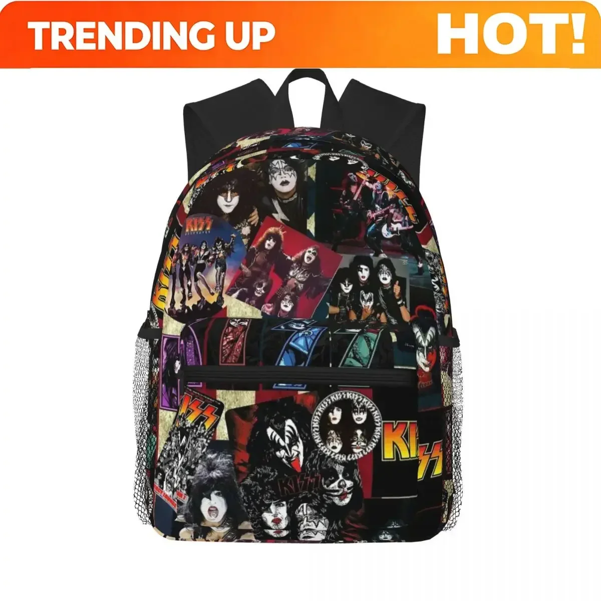 Custom Bag Rock Roll Band Kiss Cat Student Backpack School Bag Hiking Travel Daypack For Boys Girls Fashion Bookbag Shoulder Bag