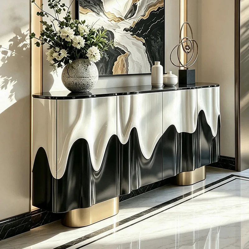 CX light luxury dining edge, home living room decoration, modern home villa high-end three-dimensional engraved storage cabinet
