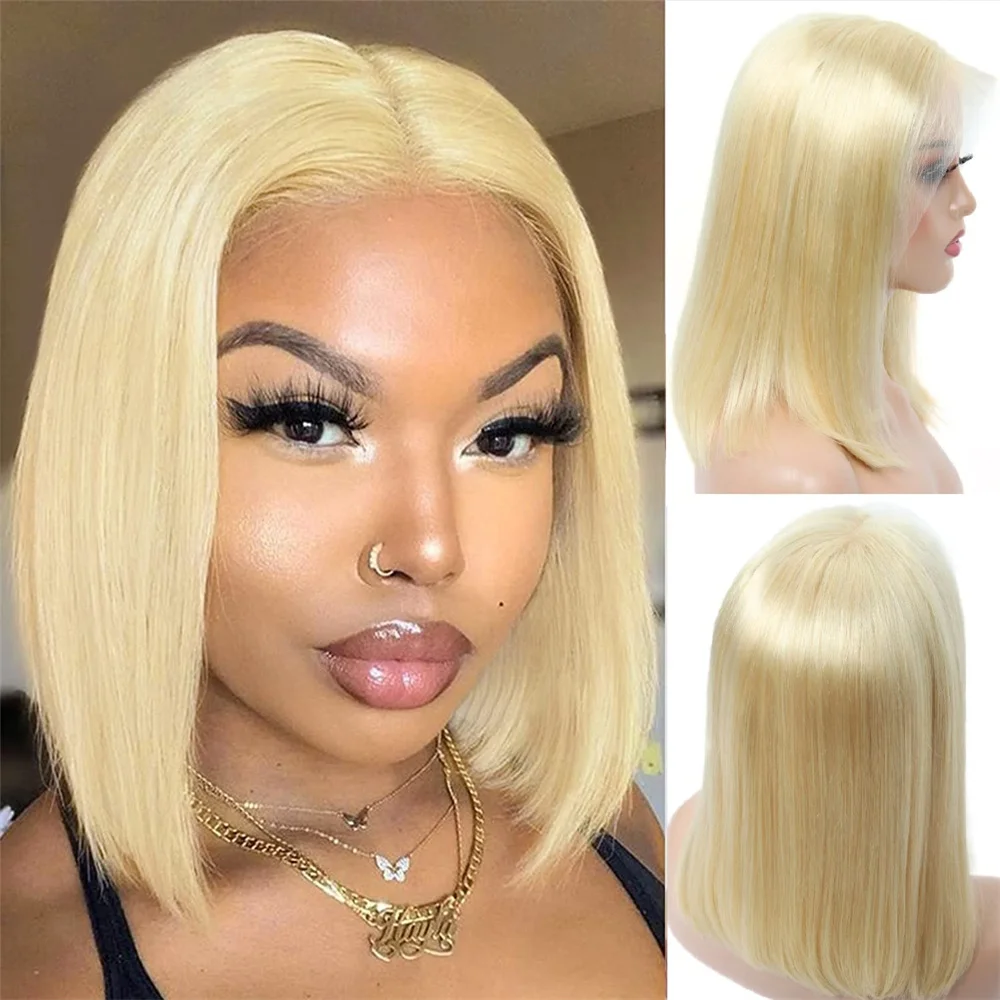 

Ready to Ship 613 Blonde Short Human Hair Bob Wig Glueless 13x4 Lace Front Wigs PrePlucked with Baby Hair 180% High Density Wig